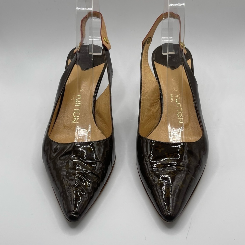 Louis Vuitton | Brown Patent Leather Pointed
Toe Slingback Sandals Heals | EU36 - Picture 6 of 15
